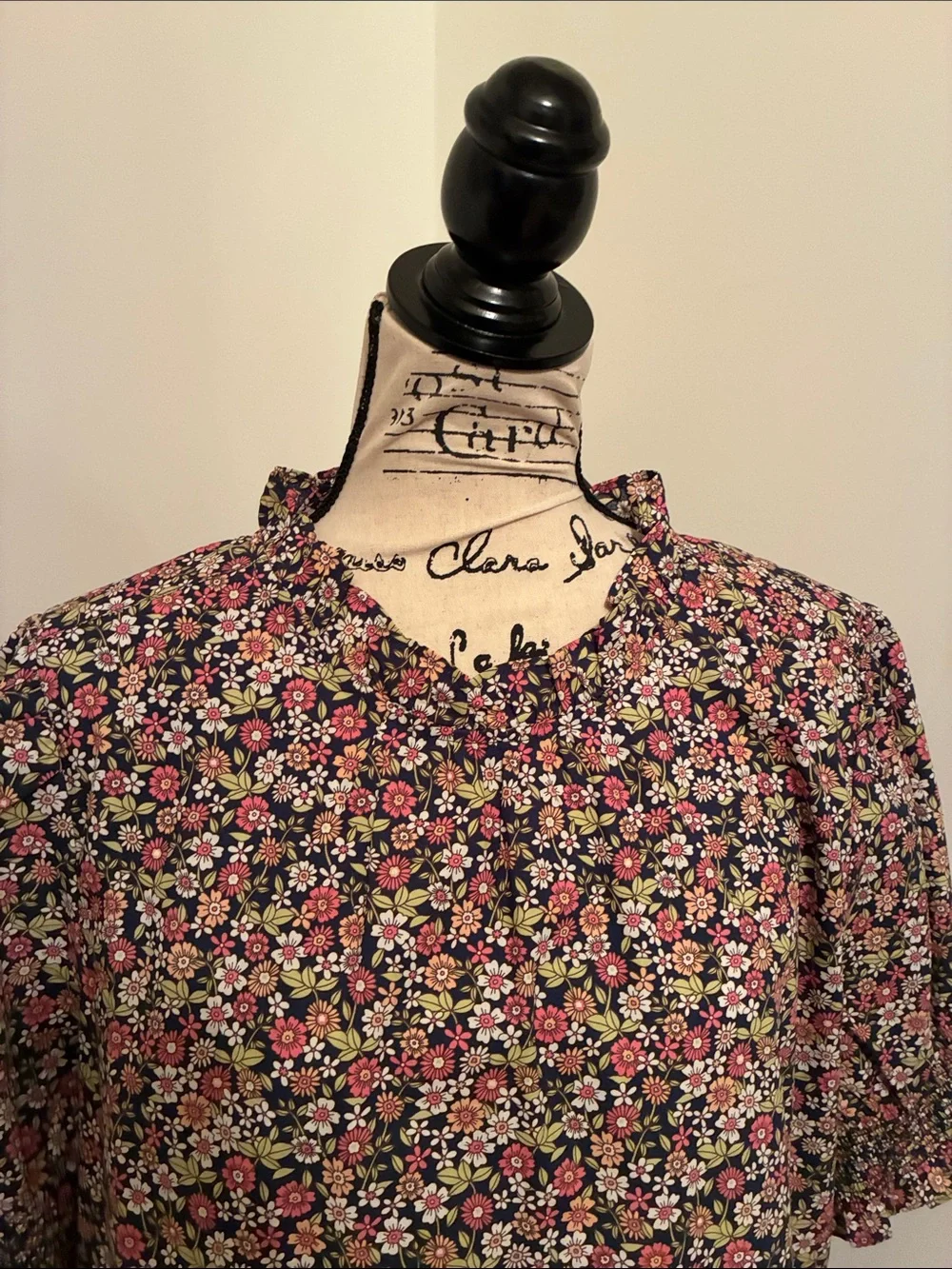 J. Crew Navy Floral Ruffle Collar Puff Sleeve Blouse